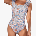 Womens One Piece Swimsuits Puffy Sleeves Tummy Control Bathing Suit Tie Back Swimwear, Large 