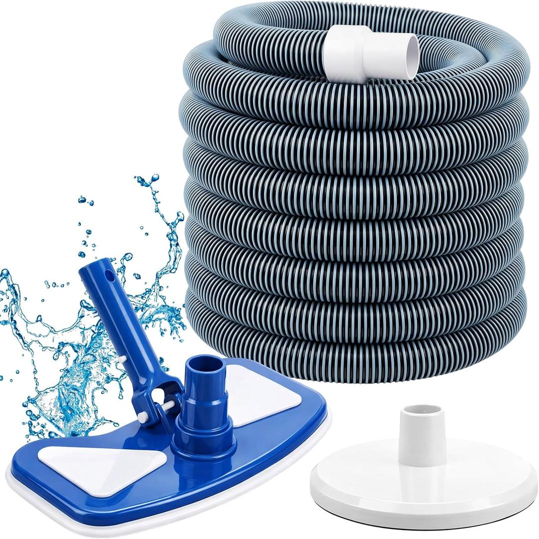 3 Pcs Pool Cleaning Kit 11.8" Vacuum Head with Flexible Wheels, 1-1/2 x 18ft Hoses and Skim Vacuum Plate Pool Maintenance Cleaning Accessory Tool for Fast, Easy Debris Removal