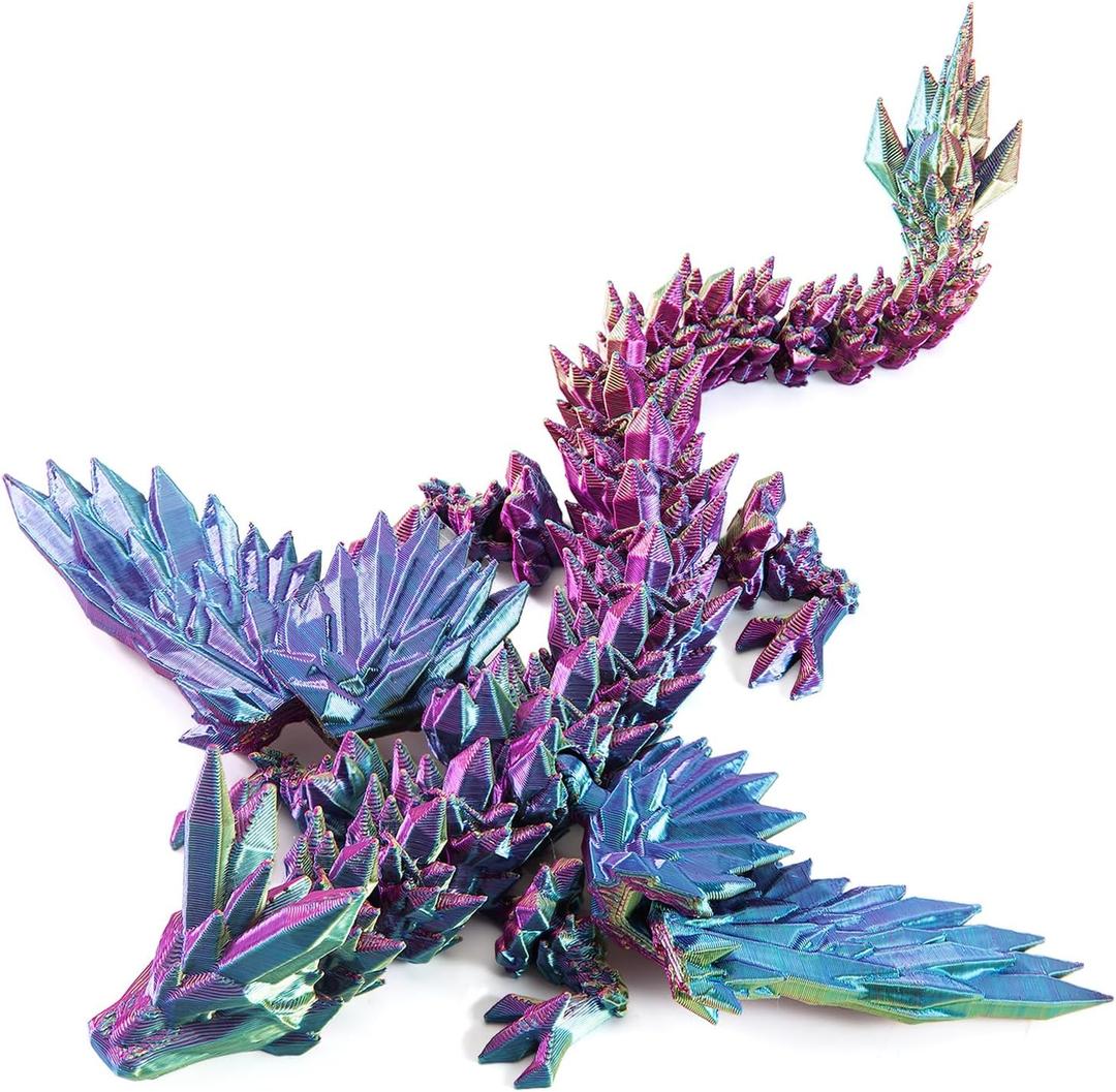Dxldfks 3D Printed Dragon with Wings, 9" Articulated Winged Dragon for Home Office Decor Executive Desk Toys, Red Yellow Blue