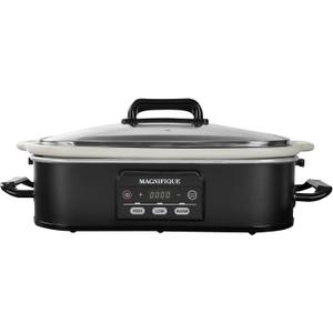 MAGNIFIQUE Small 4 Quart Casserole Programmable Slow Cooker with Ceramic Baking Dish - Perfect Kitchen Small Appliance for Family Dinners, Oven Safe and Durable Bakeware for Lasagna, Roasts