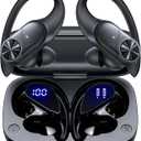 PocBuds Bluetooth Headphones Wireless Earbuds 80hrs Playtime Wireless Charging Case Digital Display Sports Ear Buds with Earhook Deep Bass IPX7 Waterproof Over-Ear Earphones for TV Phone Laptop Black
