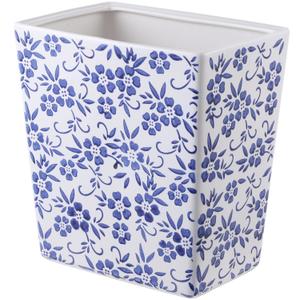 Blue and White Floral Ceramic Trash Can – 2.5 Gallon Small Bathroom & Kitchen Garbage Bin, Decorative Waste Basket for Bedroom, Office, Hotel – Elegant Floral Design, Heavy Duty (9 Liter, Gift Idea)