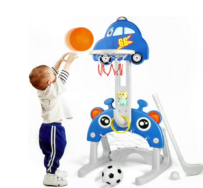 Hot Bee 5 in 1 Sports Activity Center for Toddlers, Adjustable Height Basketball Hoop, Toy Golf, Soccer Game&Ring Toss, Indoor/Outdoor Christmas Birthday Gifts for Boys&Girls Aged 3-6