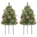 HiBean 1  Small Christmas Tree Urn Filler, 30 Inch Pre-lit Artificial Xmas Tree with 50 LED Lights, Realistic Carolina Pine Cones and Red Berries for Pathway, Porch, Driveway, Yard (Red)