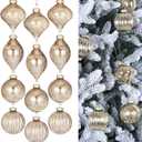 12 Pcs Mercury Glass Christmas Ornaments 2.36"3.15" Christmas Ball Ornaments Assorted Mercury Hanging Decor for Xmas Tree Decoration(Champagne)