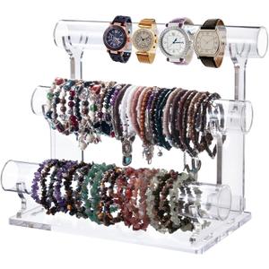 Acrylic Bracelet Holder with 3 Tier Jewelry Organizer Stand Racks, Acrylic Necklace Holder Display Stylish Crystal Bangle Bracelet Holder for Selling,Invisible Detachable Watch Holder