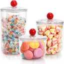 3 Pack Clear Candy Jar, Airtight Plastic Cookie Jars with Lids in 3 Sizes, Wide Mouth Food Storage Apothecary Container for Office Desk, Kitchen, Counter, 70 Oz, 45 Oz, 27 Oz