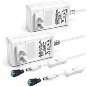 2 Pack 12V 2A Power Supply, 24W 12 Volt DC Power Adapter with On/Off Switch, 110V AC to 12V Wall Plug Transformer for LED Strip Lights with 5.5/2.1mm DC Female Connector