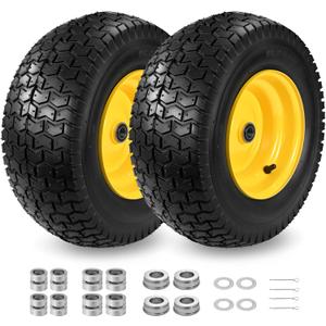 2 Pcs 16x6.50-8 Tubeless Lawn Mower Tire and Wheel, 16x6.5-8 Lawn Mower Tire, with 3/4" Bearing (extra 1" Bushing), 3-5" Offset Hub, 4-Ply Tubeless, 35 PSI, Fits Riding Mower & Lawn Tractors, 715 lbs