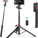 ULANZI MT-78 Extendable Phone Tripod, Metal 72.83" Selfie Stick Camera Tripod Stand with 2 in 1 Phone Clip, 360 Ball Head Camera Tripod with Cold Shoe for iPhone Sony Canon, Lightweight for Travel