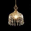 Vintage Crystal Small Pendant Lights Kitchen Island, Adjustable Cord Length 0.5" to 70", Dia7.87 Glass Shade Light Fixture,Brass Hanging Light, Chandelier for Bedroom (1-PackHard-Wired