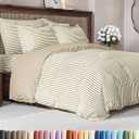 Duvet Cover King Size - Extra Soft King Size Duvet Cover - Lightweight, Breathable, Easy Care & Fade Free w/ Zipper Closures & Ties - 104" x 90" Inches - (Beige Stripes 2) Comforter Not Included