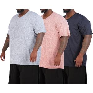 Real Essentials 3 Pack: Mens Big & Tall V-Neck Short-Sleeve Tech Stretch Dry-Fit T-Shirt (3X)