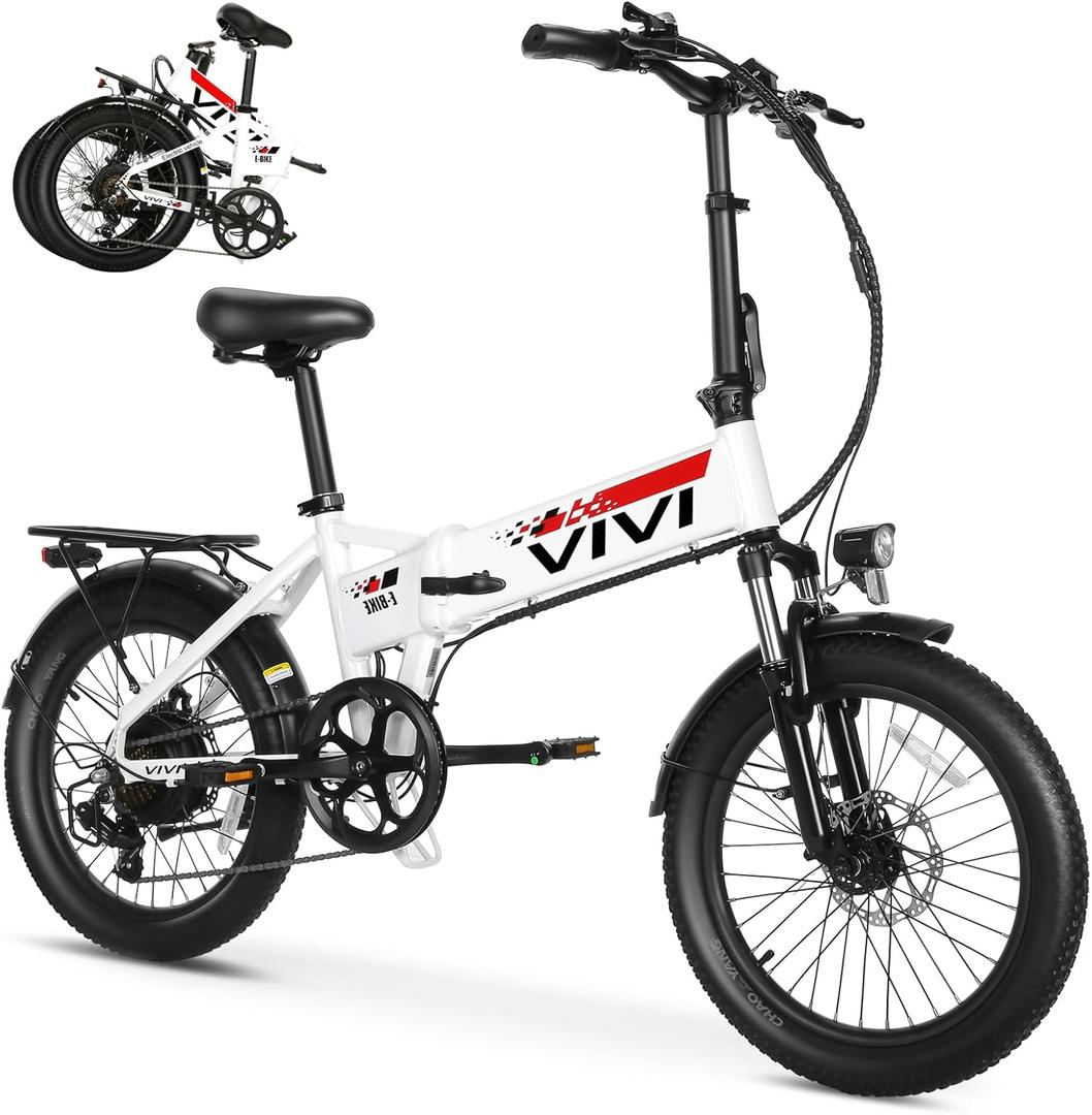 Vivi Folding Electric Bike for Adults, 20" x 2.4 Fat Tire Ebike, Peak 750W Foldable Electric Bicycle, 20MPH Commuter E-Bike with 48V Removable Battery, 7 Speed, SGS Certified to UL2849