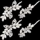 4 Pieces Bridal Hair Clips, Rhinestone Hair Accessories Leaf Wedding Hair Pins Crystal Bobby Pins Silver Hairpin Jewelry Barrette for Brides Bridesmaids Flower Girls (Elegant Type)