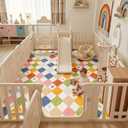 jinchan Macy 8x10 Kids Area Rug for Classroom Modern Colorful Nursery Rug Checkered Diamond Play Mat Washable Soft Non Slip Carpet for Playroom Living Room Bedroom Daycare Circus on Cream