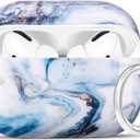 Airpods Pro Case - YOMPLOW Marble Protective Hard Case Cover Skin Portable & Shockproof Women Girls with Keychain for Apple Airpods Pro Charging Case - Blue Marble
