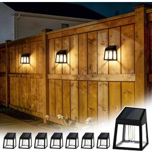GIGALUMI Solar Fence Lights, 8 Pack Fence Outdoor Waterproof Lights Solar Powered, Warm White Yard Decorations for Garden, Post, Front Door, Backyard, Porch, Deck