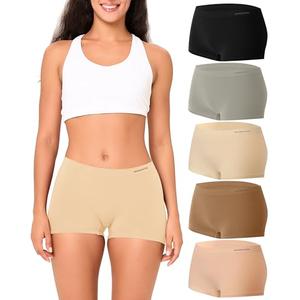 BAMBOO COOL Women's Boyshort Panties Seamless High Waist Underwear Stretchy Moisture Wicking Boxer Briefs for Ladies 5 Pack Size Medium
