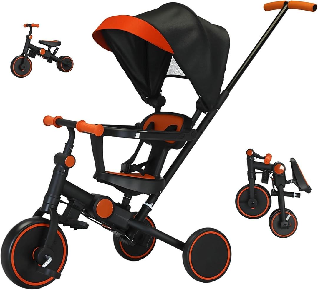Baby Tricycle with Canopy,8 in 1 Toddler Bike Foldable Kids Tricycle,Toddler Tricycle for 1-3 Year Olds, Push Tricycle for Kids Trike Balance Bike Chrismas and Birthday Gift for Boy and Girl