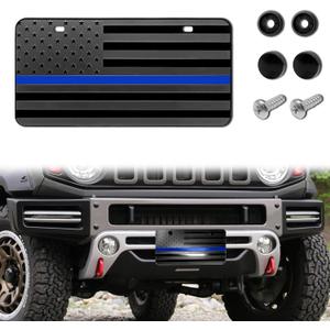 American Flag License Plate, Aluminum 3D Metal Embossed License Plate with USA Flag, Patriotic Embossed License Plate Bracket Frame Holder, 6 x 12 Inch (Black+Blue)