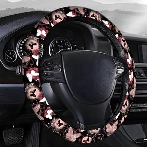 Steering Wheel Covers for Car, Truck, and SUV, Cute Non-Slip Breathable Elastic Steering Wheel, Car Accessories, Universal 15 Inch Leather Cover for Men Women Butterfly Hearts