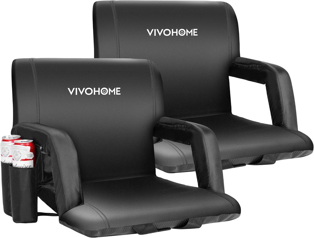 VIVOHOME Reclining Stadium Seats with Back Support and Cushion, 2 Pack Portable Padded Bleacher Chairs with Armrest and Cup Holder, Comfortable for Various Sports Events