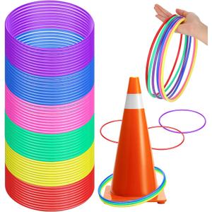Wettarn 60 Pcs Large Plastic Ring Toss Multicolor Throwing Carnival Rings Speed and Agility Practice Games, Garden Backyard Lawn Outdoor Games(10 Inch,Bright Color)