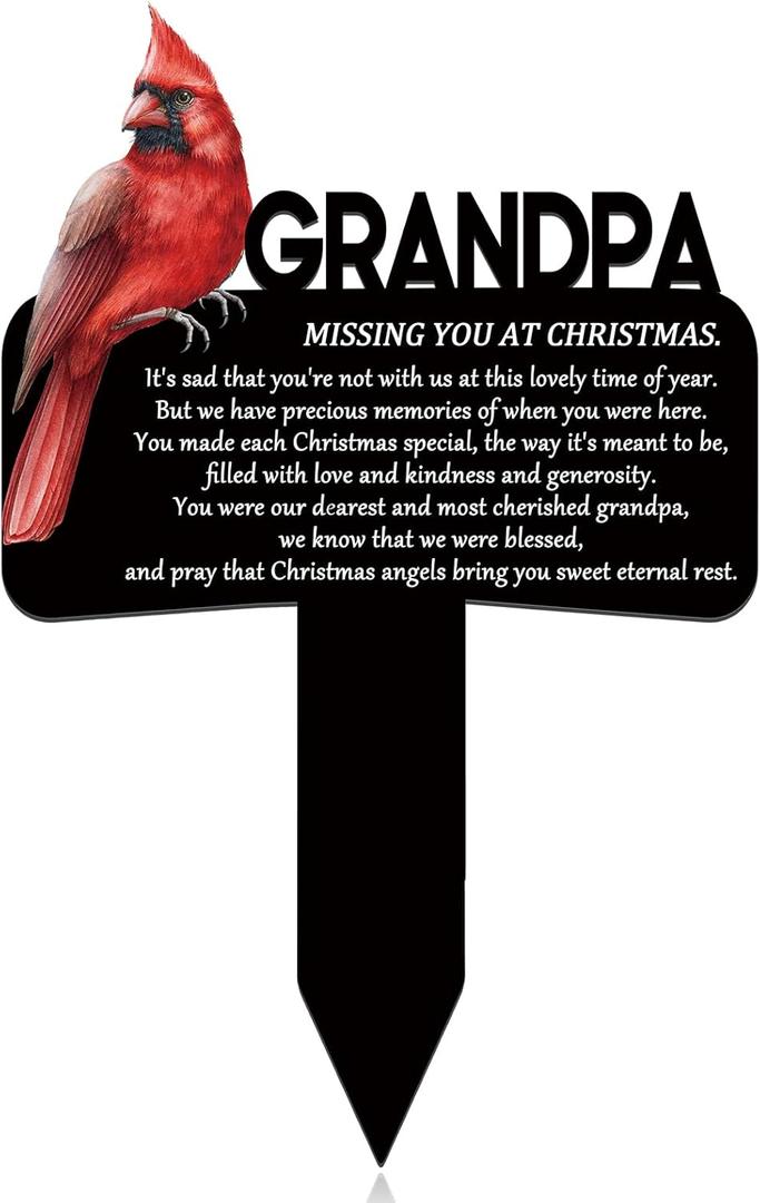 Christmas Grave Decorations for Cemetery Cardinal Memorial Gift Markers Metal Cardinal Garden Decor Grave Site Decor Cemetery Decorations Memorial Plaques Outdoors (Grandpa)