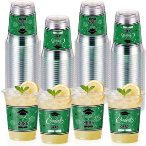 Honeydak 50 Pcs Graduation Cups 12 oz Class of 2026 Plastic Cups Green and Black Graduation Party Disposable Drinking Glasses for Congrats Grad School Classroom Party Favors Supplies Decoration