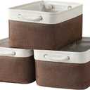 Large Storage Baskets for Shelves, Fabric Baskets for Organizing, Collapsible Storage Bins for Closet, Nursery, Clothes, Home & Office [3-Pack, White&Brown]