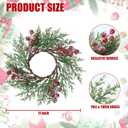 Sggvecsy 6 Pcs Christmas Candle Rings Norfolk Pine Wreath Artificial Red Berries Small Wreaths Table Centerpieces Kitchen Cabinets Pillars Mini Candle Rings for Window Front Door Decor
