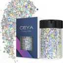 Ceya Holographic Chunky Glitter, 4.9oz/ 140g Diamond Silver Craft Glitter Powder Mixed Fine Flakes Iridescent Nail Sequins for Nail Art, Hair, Epoxy Resin, Tumblers, Slime, Painting, Festival Decor