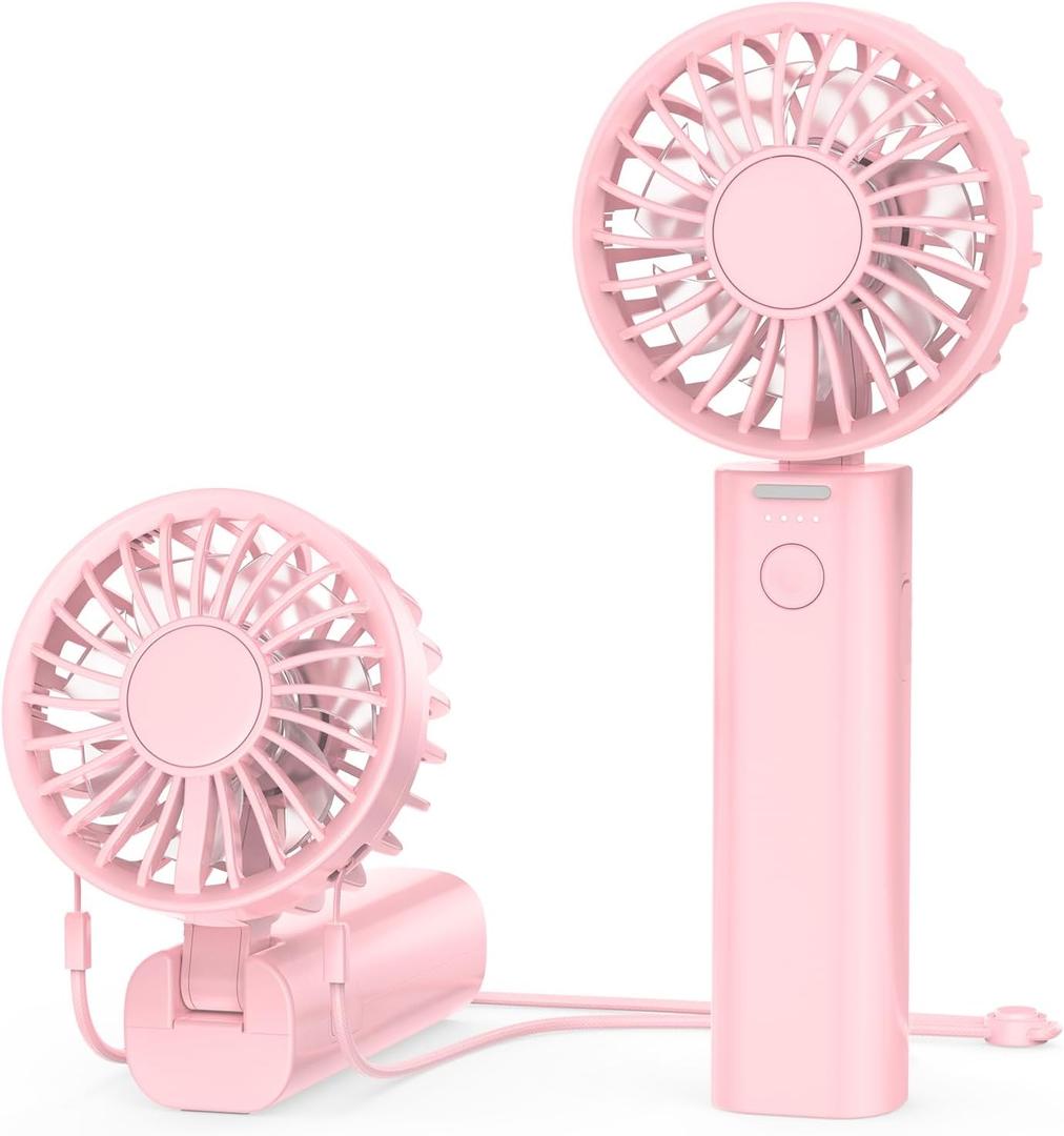 Sham Sham Foldable Handheld Fan, 2000mAh & Ultra-Portable | Dual Turbo Airflow Cools 40% Faster | 12H Runtime & 4 Speeds | for Travel, Outdoor, Office Use (Orchid Pink)