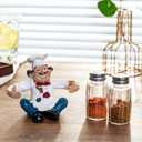 Chef Resin Salt & Pepper Shakers - Glass Spice Jars with Adorable Chef Figurine - Adorable Kitchen Dcor