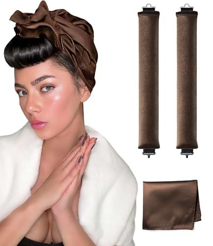 YOSHUYUKI Classic Heatless Curls Overnight Rods No Heat Hair Curlers to Sleep Jumbo Foam Large Hair Rollers for Long Short Hair Heatless Curling Rod Set Styling Tools with Satin Scarf Brown