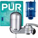 PUR Plus Vertical Faucet Mount Water Filtration System, LeadReducing Filter, GreatTasting, Easy Install, Lasts 100 Gallons, Faucet Water Filter, Compatible with Sinks with External Aerators, Chrome