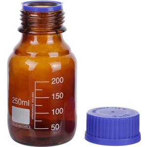 Moonetto 10 Pieces 250ml Amber Borosilicate Glass Graduated Round Lab Reagent Media/Storage Bottle With GL45 Blue Screw Cap