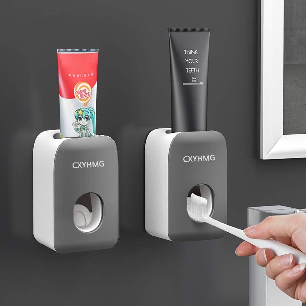 Toothpaste Dispenser, 2 PCS Automatic Toothpaste Squeezer Dispenser for Kids & Family Shower, is Wall Mount Bathroom Accessories with Super Sticky Suction Pad. (2 Dark Black)