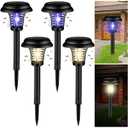 Qualirey 4 Pcs Solar Bug Zapper Waterproof Mosquito Zapper Killer and Lighting Repellent Lamp for Indoor Outdoor Use Garden Patio(Plastic,Black Exterior/Purple & Warm Light)