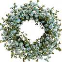 22 Inch Artificial Floral Wreath for Front Door, Rustic Style Multiple Colors Wild Chrysanthemums All Seasons Wreath for Home Wedding Festival Farmhouse Indoor Outdoor Decor(Fluorescent Blue)