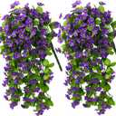 2PCS Artificial Hanging Flowers, Fake Hanging Plants Violet Vines UV Resistant for Wall Home Room Garden Wedding Indoor Outdoor Spring Summer Decoration(Purple)