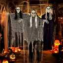 3 Pack Hanging Halloween Skeleton Ghosts Decor - Grim Reapers Flying Ghost with Adjustable Arms for Haunted House Prop Party Indoor Halloween Decorations Outdoor