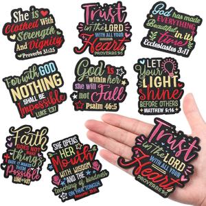 Lyrow 8 Pcs Christian Iron on Patches Bible Faith Verse Embroidery Scripture Patches for Women 3''Inspirational Religious Sew on Applique for Hat Backpack Jacket(Colorful,Vintage Color)