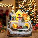 Animated Musical Christmas Snowman Village Houses with Rotating Train, Lighted Christmas Village Collection Figurines for Home Tabletop Decorations Ornaments Gifts