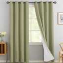 Yakamok Linen Sage Curtains 100% Blackout 84 Inches Long, Room Darkening Textured Drapes for Living Room, Thermal Grommet Bedroom Curtains 2 Panels with Greyish White Liner