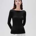 SUUKSESS Cloud Cashmere Women Boat Neck Fitted Long Sleeve Shirt Basic Knit Tops (Black, L)