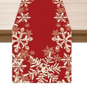 XCHI Red Snowflakes Winter Christmas Xmas Table Runner Table Decoration for Home Kitchen Dining Holiday Decor 13x90 Inch