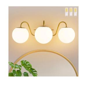 3 Lights Vintage Bathroom Vanity Light Fixtures Over Mirror, Brushed Gold Vanity Lights For Bathroom With Milk White Glass Globe Shade, Wall lights For Bedroom, Hallway, Dressing Table,Includ G9 Bulbs