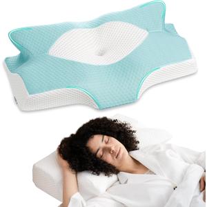 Elviros Cervical Memory Foam Pillows for Neck and Shoulder Pain, Neck Pillow for Sleeping, Side Sleeper Pillows for Adults, Ergonomic Orthopedic Sleeping for Back and Stomach Sleepers (Medium Firm) (Blue Green)